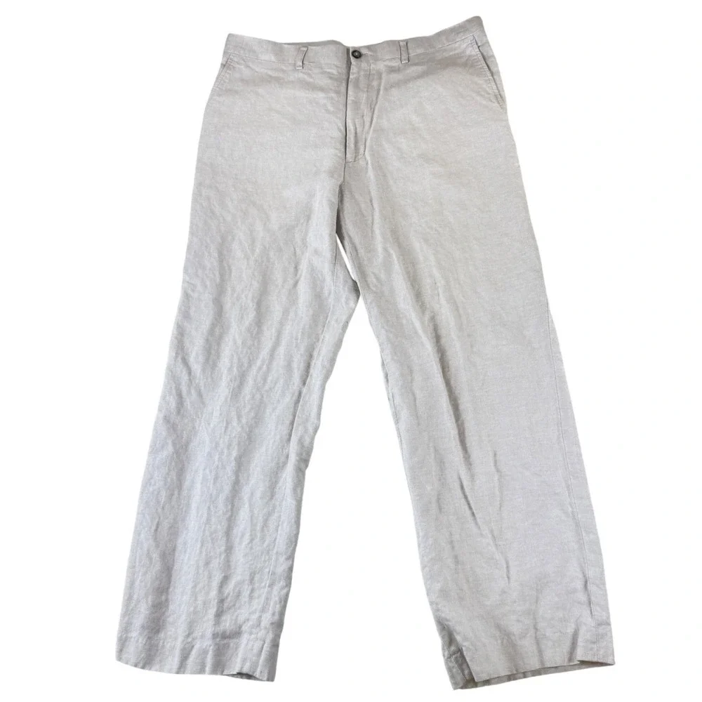 Claiborne Linen‎ Casual Pants Men's Beige Size 36x30 - Fit 34x28 Beach Vacation